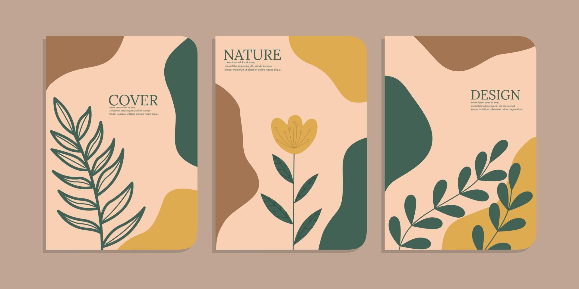 set of book cover designs with hand drawn floral decorations. abstract retro botanical background.size A4 For notebooks, planners, brochures, books, catalogs vector