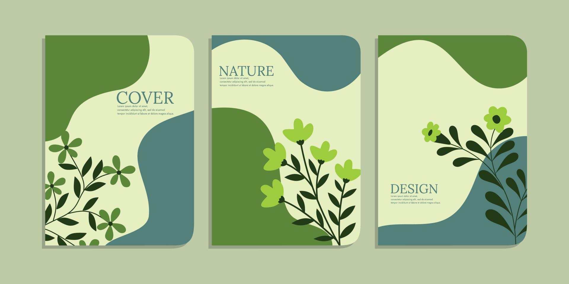 set of notebook cover templates with abstract hand drawn floral