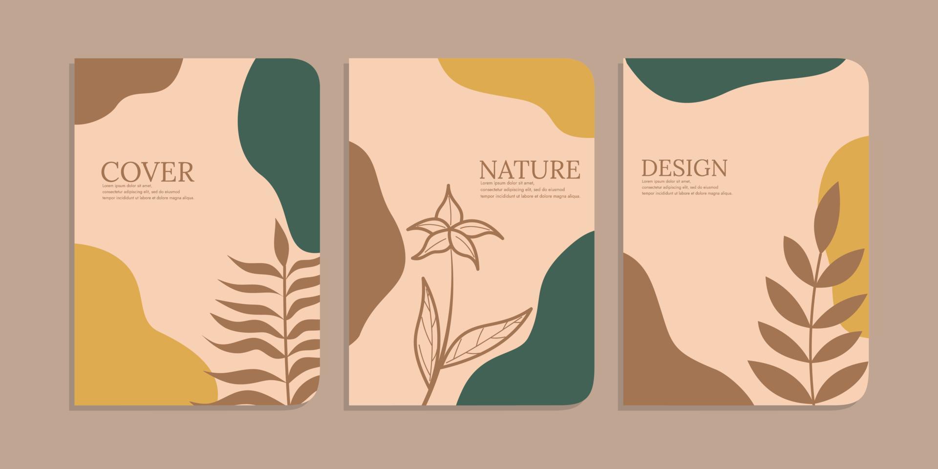 set of book cover designs with hand drawn floral decorations. abstract retro botanical background.size A4 For notebooks, planners, brochures, books, catalogs vector