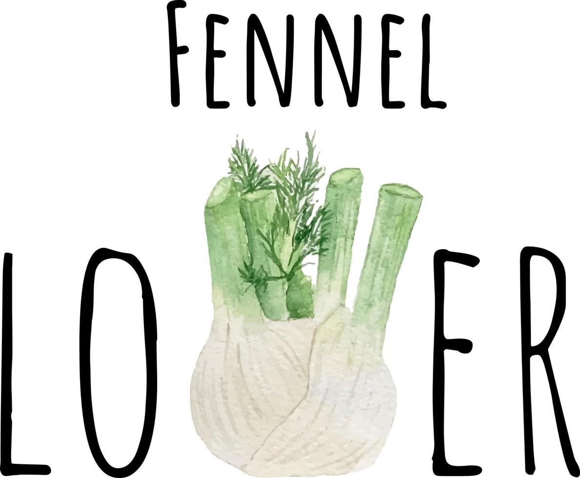 Watercolor illustration of fennel. Fresh raw vegetables. Fennel lover illustration vector
