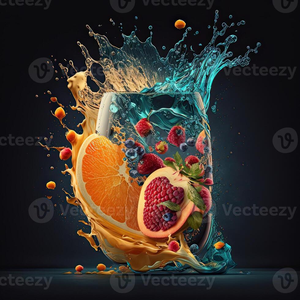 Fresh fruits and sweets in glass. Delicious concept. . photo