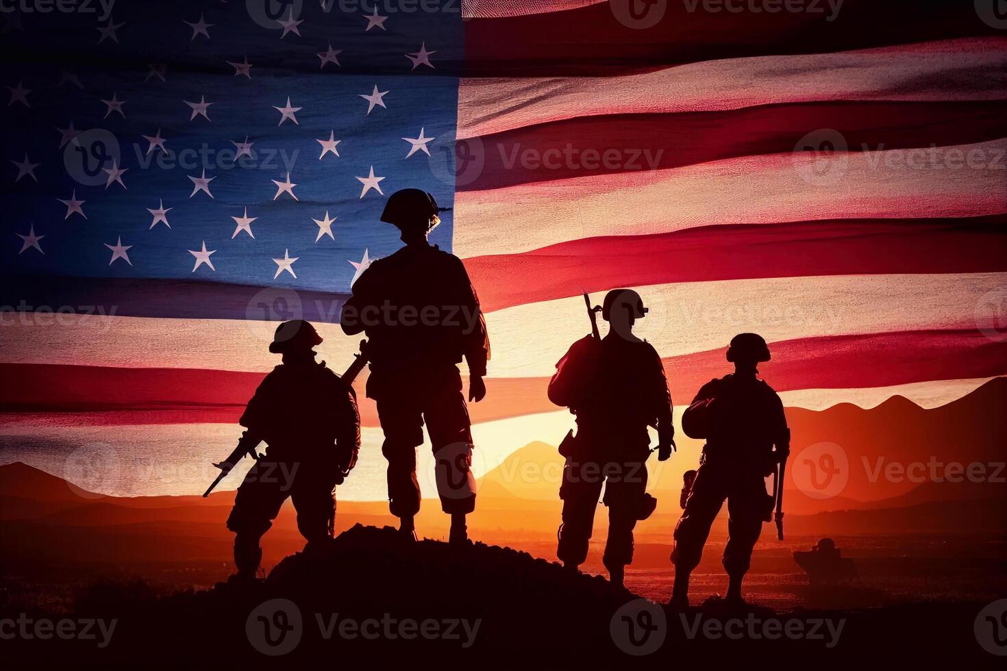 happy veterans day celebration with military officer and soldiers saluting illustration design photo