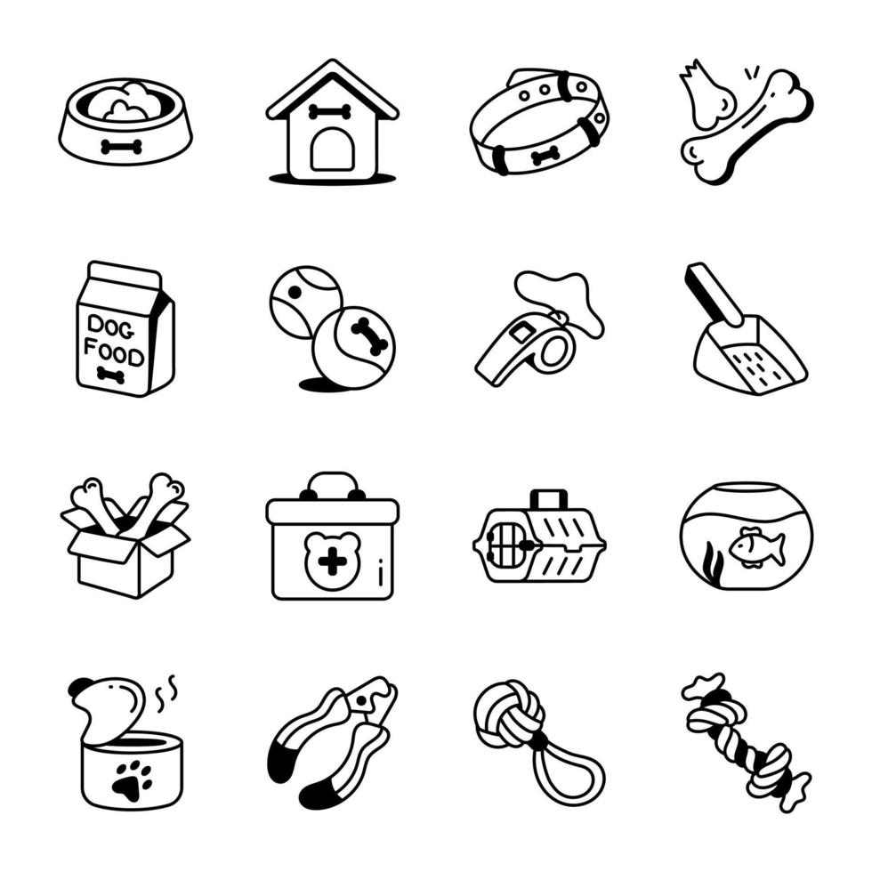 Trendy Pack of Sketchy Pet Accessories Icons vector