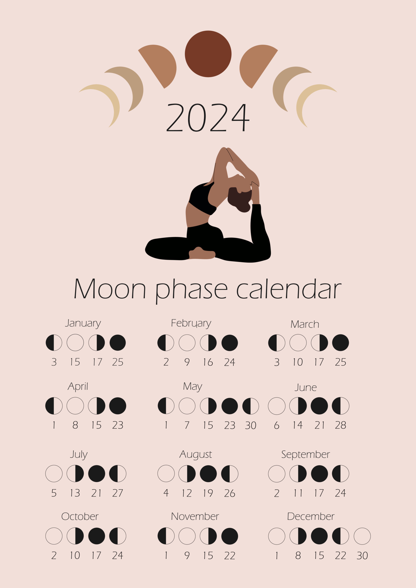 Luna etapas calendario 2024. menguante giboso, depilación creciente, nuevo  luna, lleno Luna con fechas. 21961997 Vector en Vecteezy