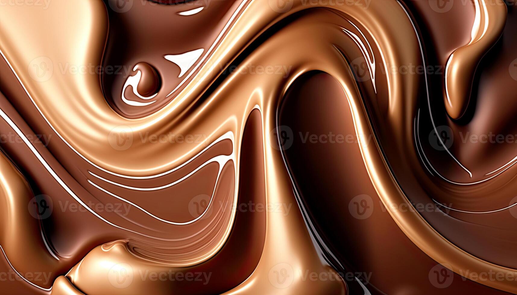 Milk Chocolate wavy swirl background. Abstract satin chocolate waves, brown color flow. . photo