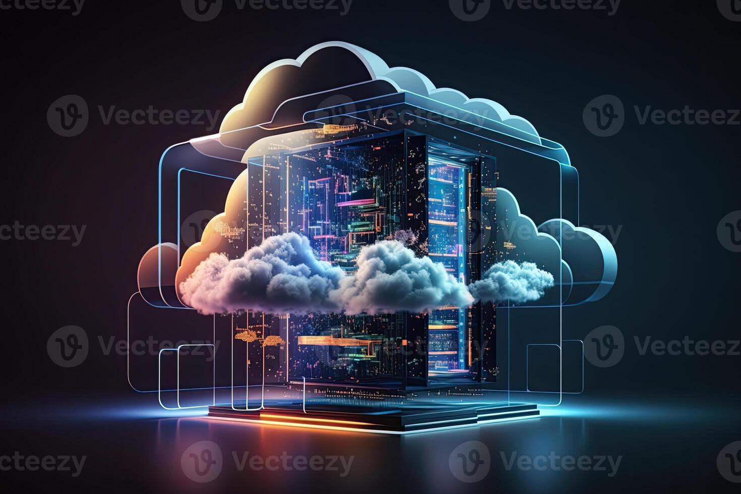 Cloud storage. A digital service or data application. Technologies of network computing. Futuristic server. digital space. Data storage. . photo