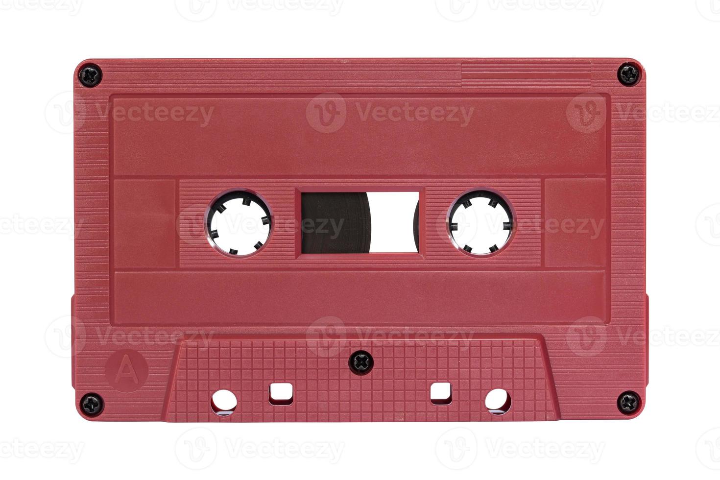 Red cassette tape isolated on white with clipping path photo