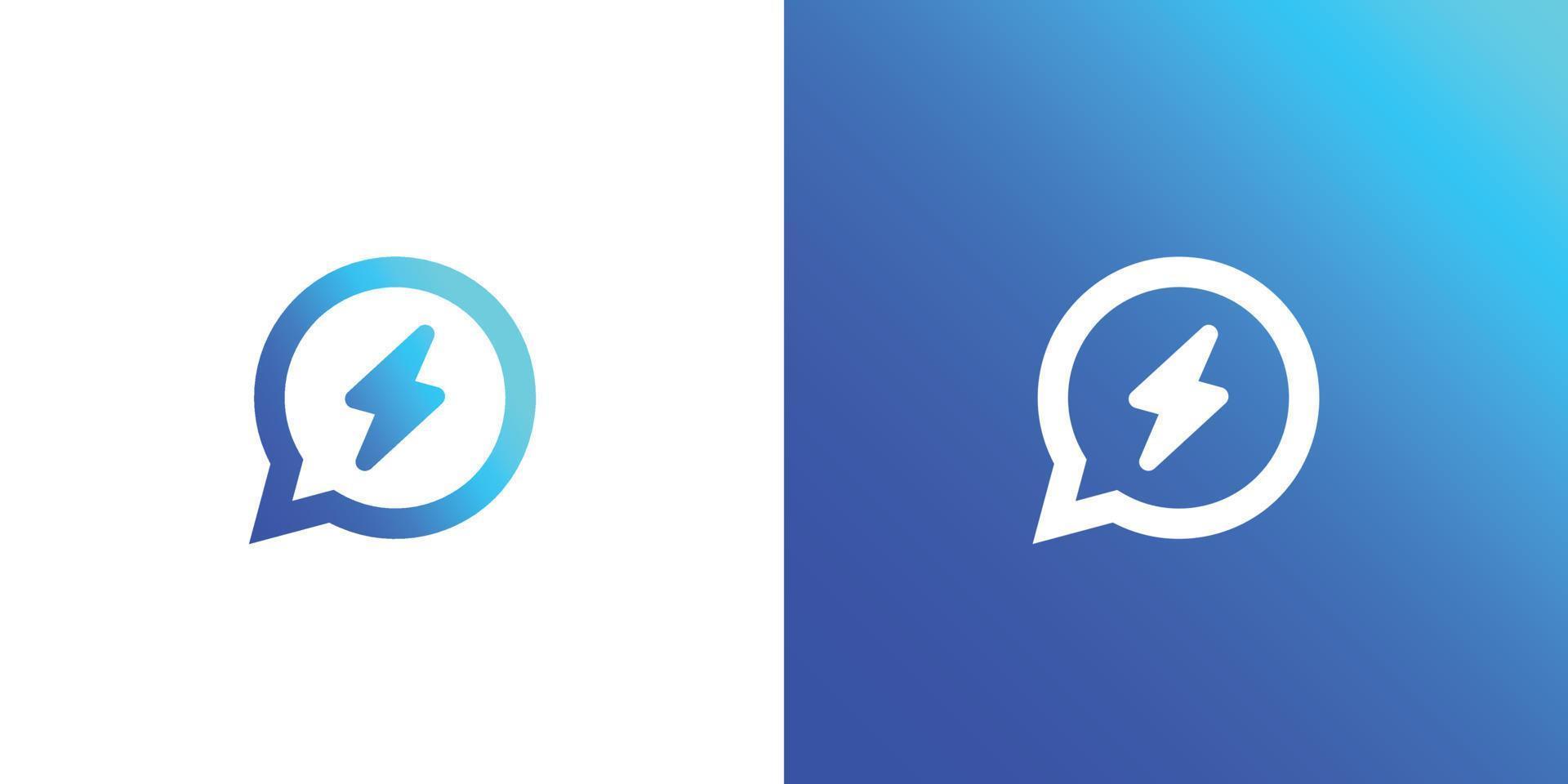 Instant chat or chat bubble and thunder icon logo design template vector