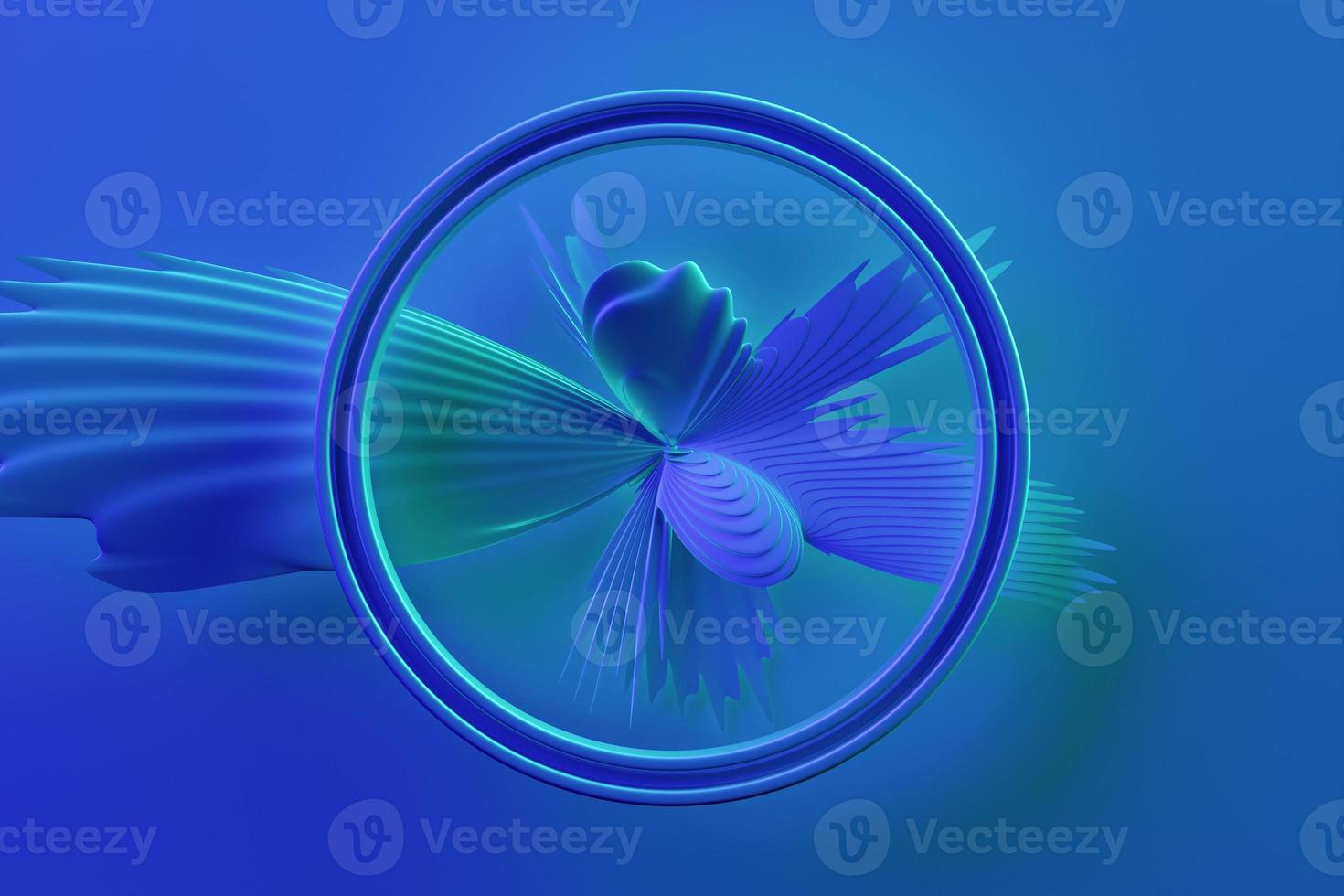 3D rendering abstract blue  round fractal, portal.  Abstract round spiral. photo