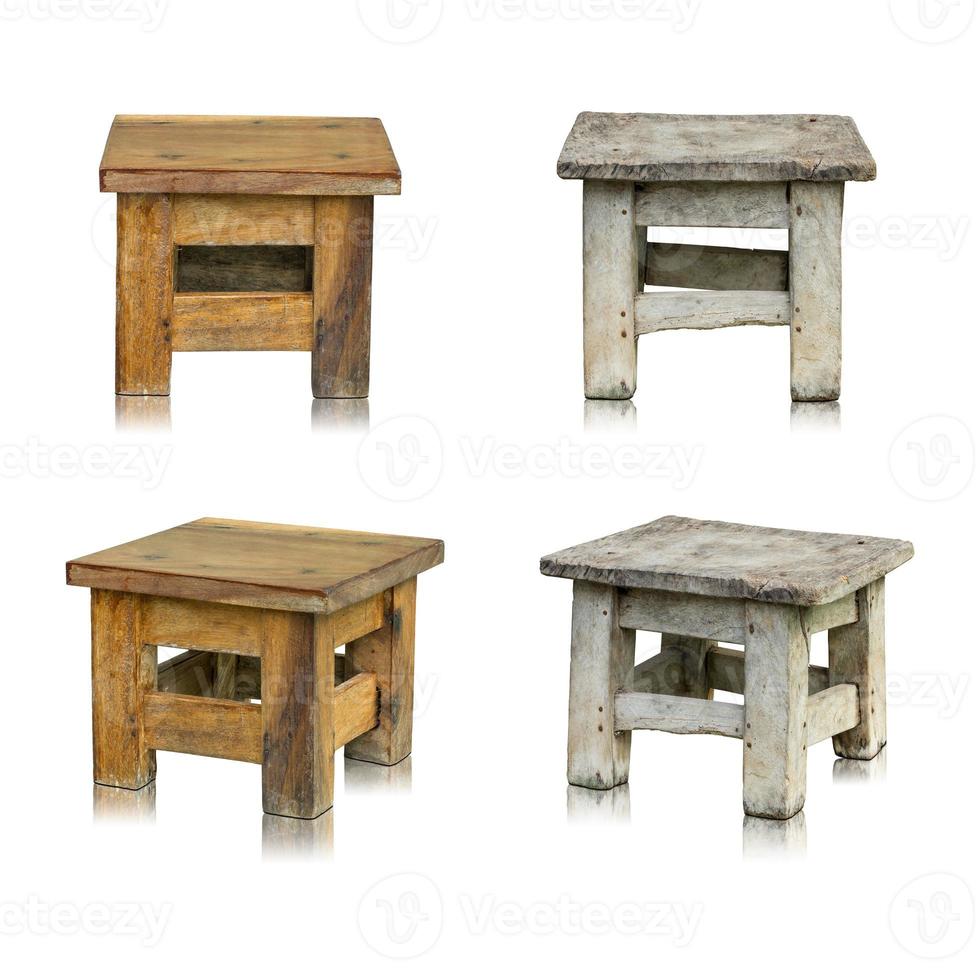 set of wooden chair or wooden stool isolated on white background photo