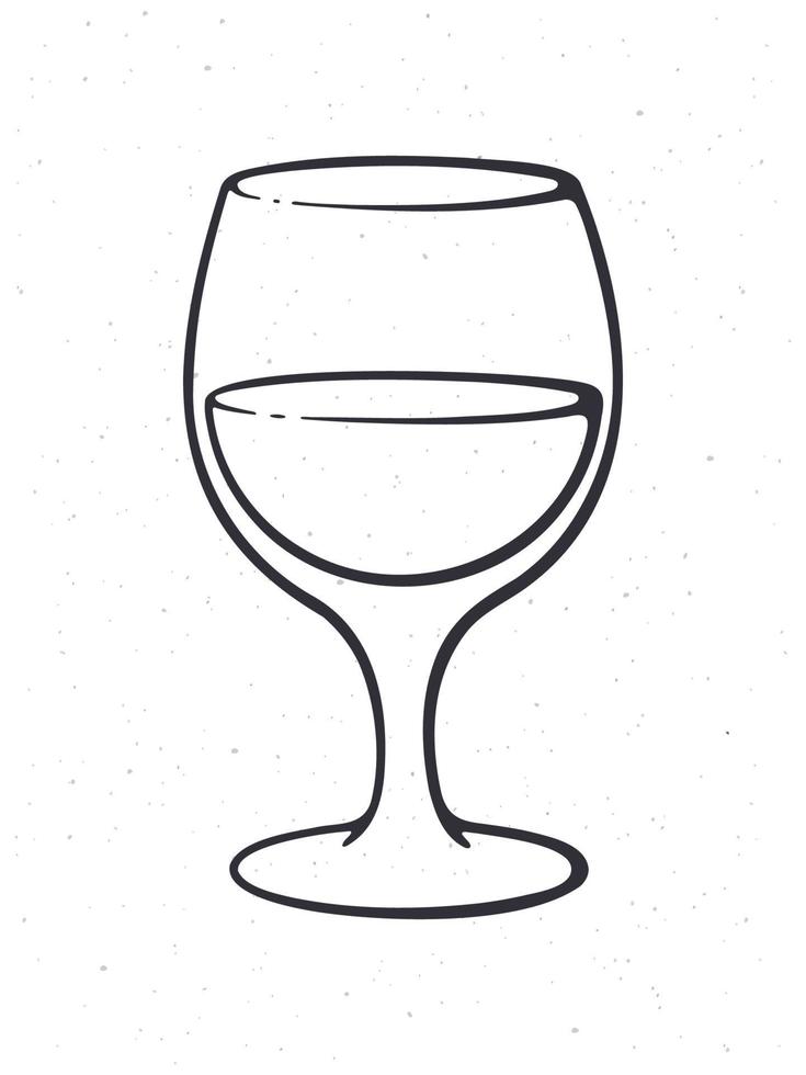 Hand drawn doodle of a glass with wine. Glass goblet of alcohol drink. Outline cartoon sketch vector