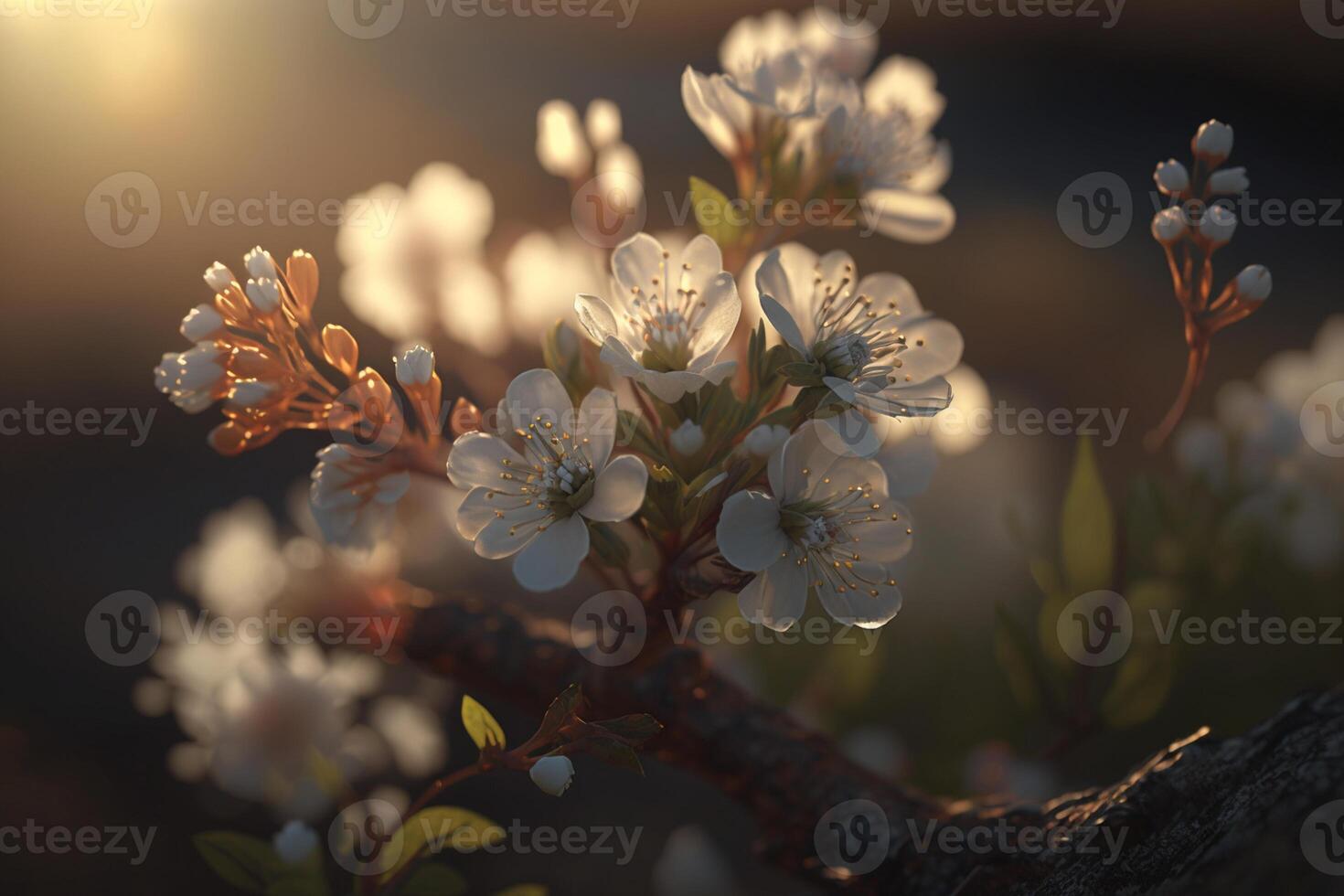 Spring blossom. Beautiful flowers blooming tree branch. Fresh spring branches of tree with flowers, natural floral seasonal easter background. Greenery springtime close up. Sunshine. . photo