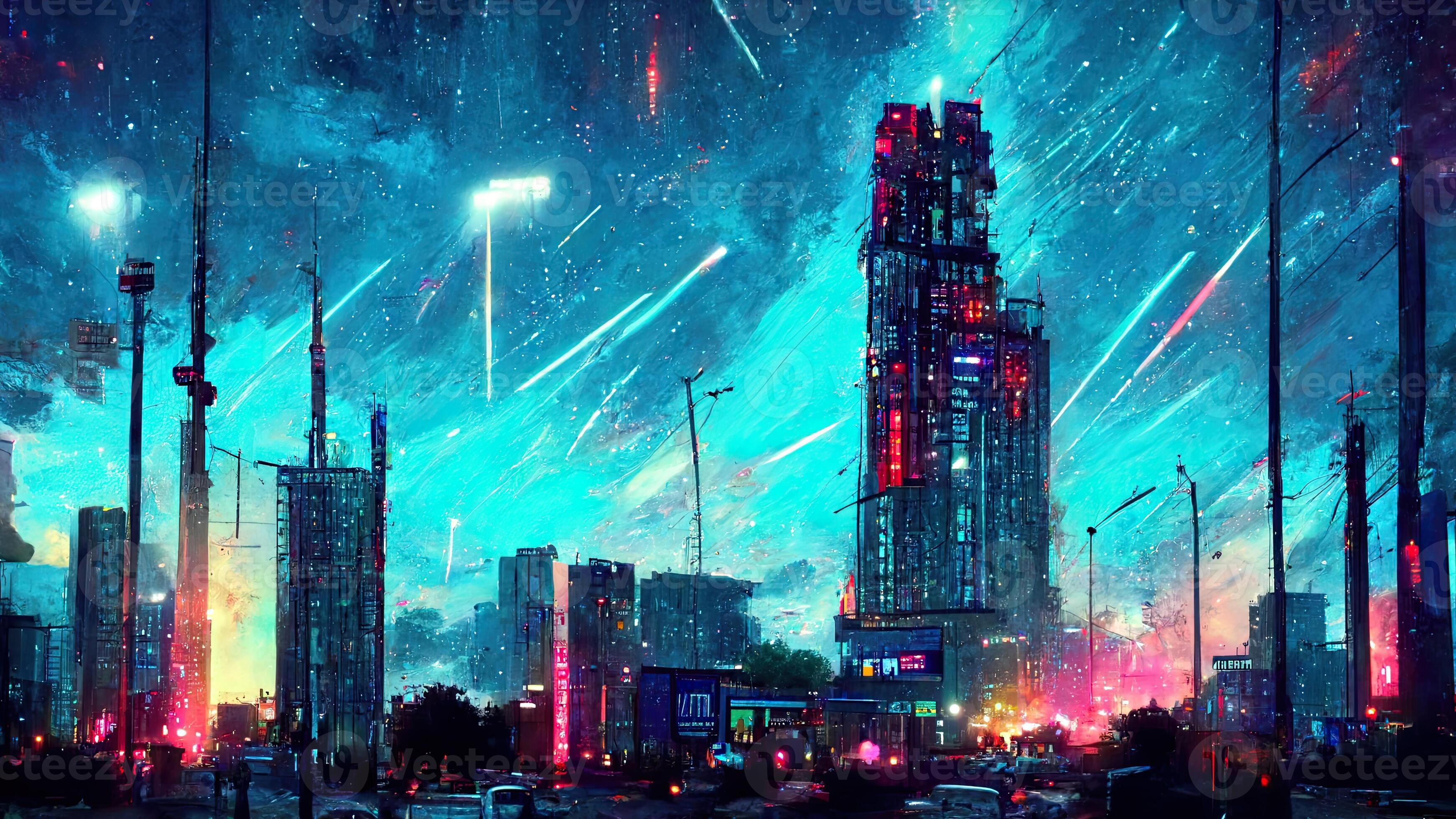 Cyberpunk city street. Sci-fi wallpaper. Futuristic city scene in a style  of pixel art. Urban scene. Generative AI. 22452074 Stock Photo at Vecteezy