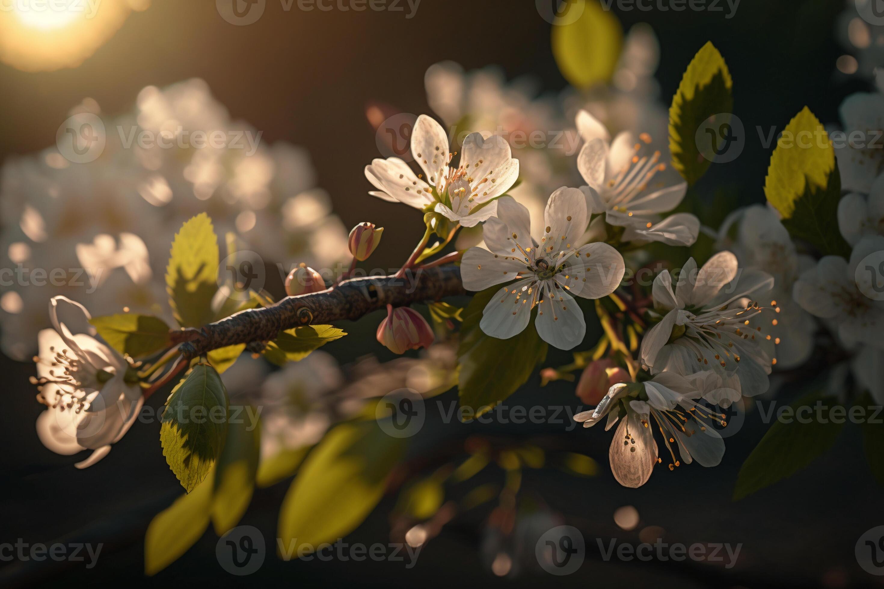 Spring blossom. Beautiful flowers blooming tree branch. Fresh spring