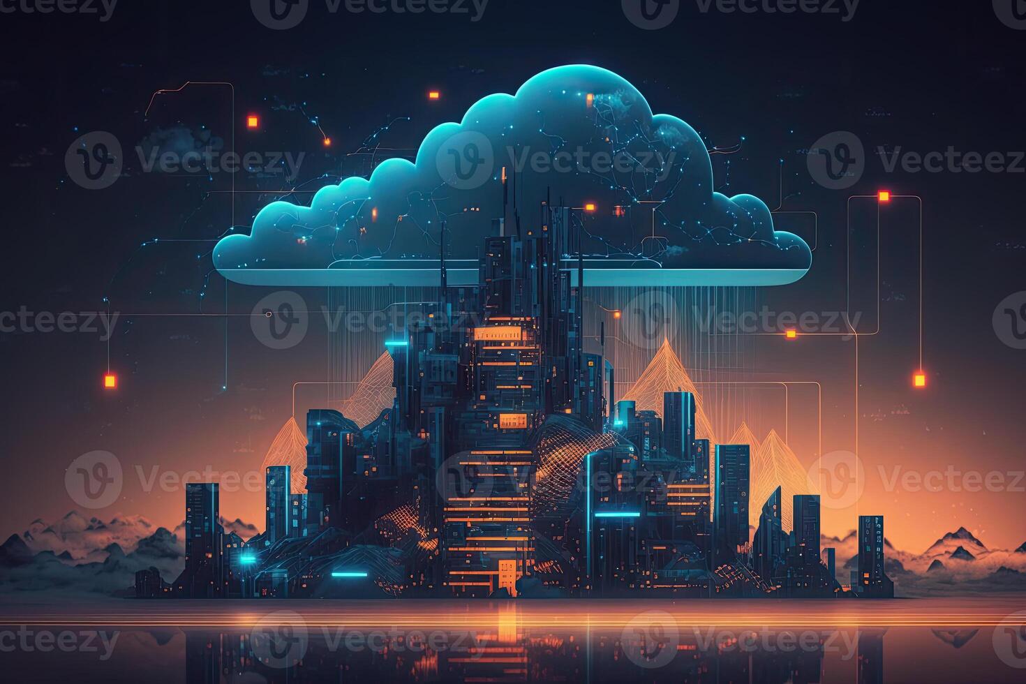 Cloud storage. A digital service or data application. Technologies of network computing. Futuristic server. digital space. Data storage. . photo