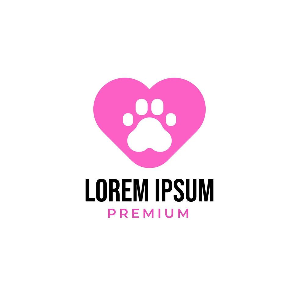 Vector love cat or dog paw print logo design concept illustration idea