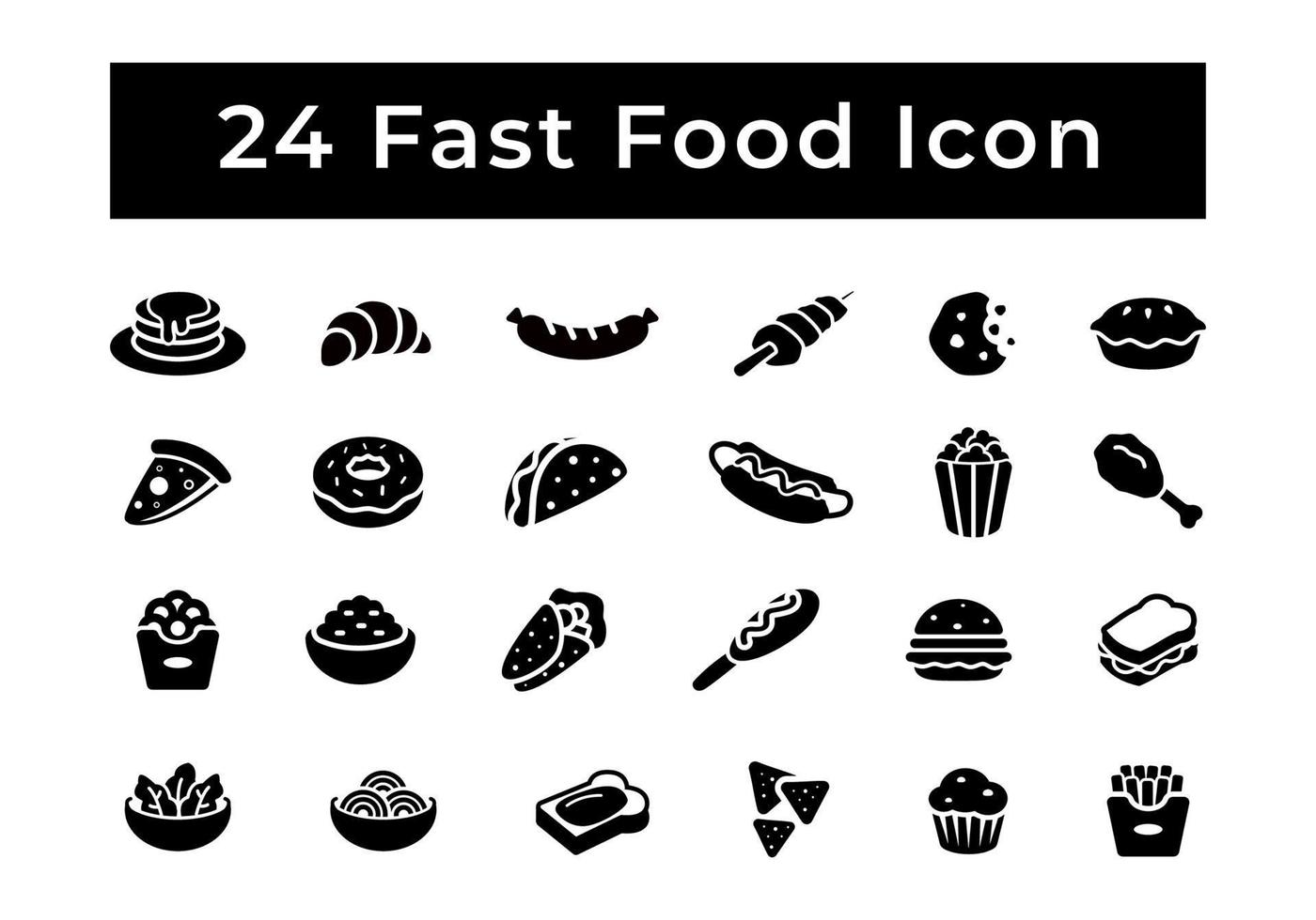 fast food black and white icon set vector