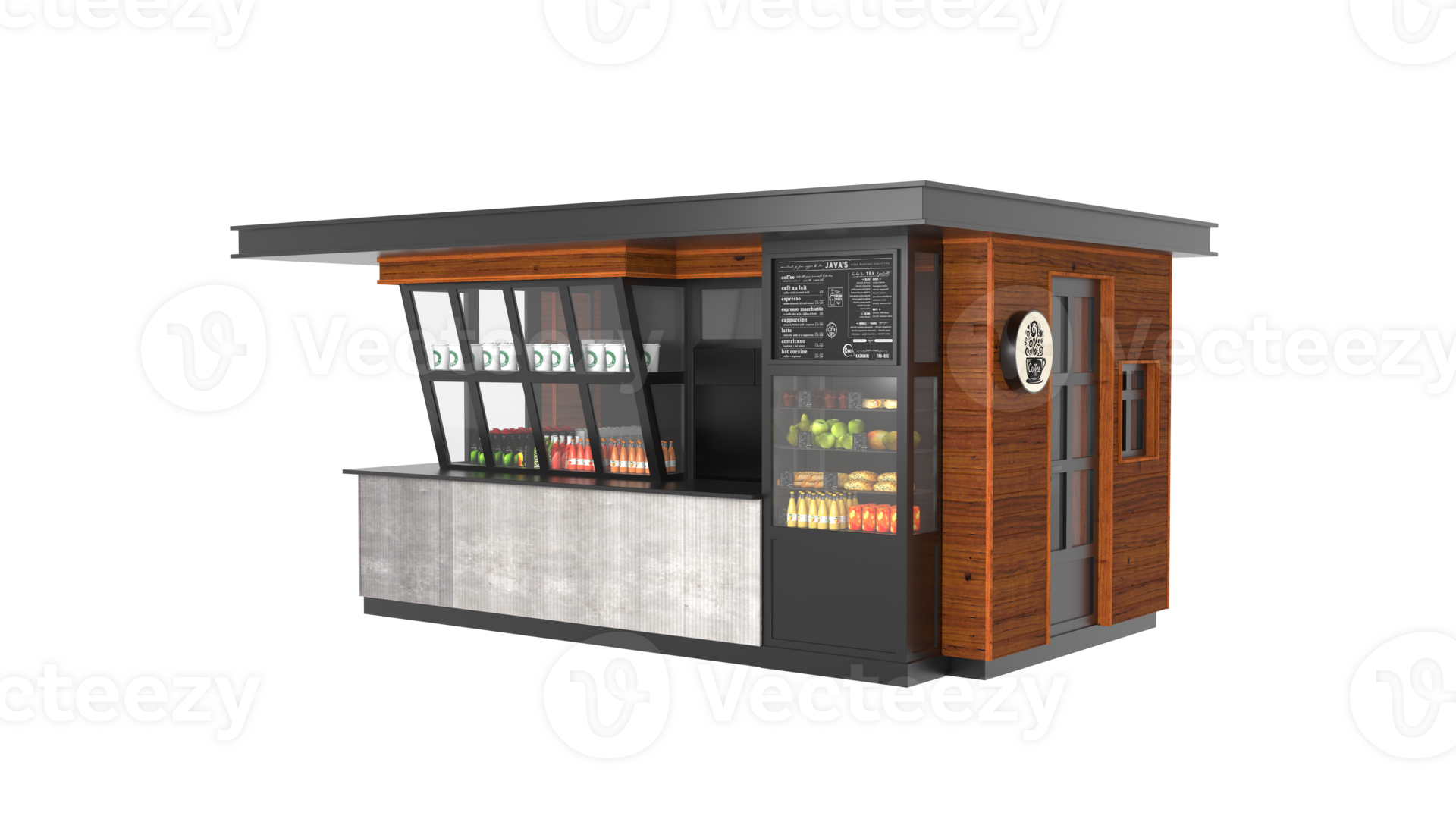 3d illustration kiosk stand booth market cart for selling product food