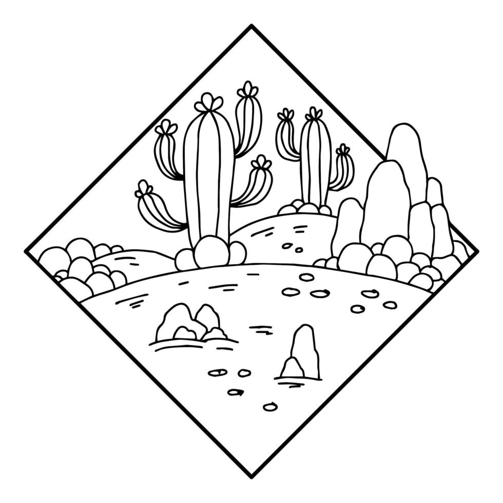 Design cactus  desert landscape logo outline art vector