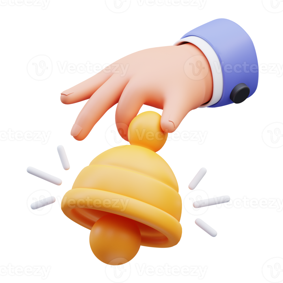 3d render illustration of activity icon of hand holding bell, suitable for social media asset, web, app, presentation, png