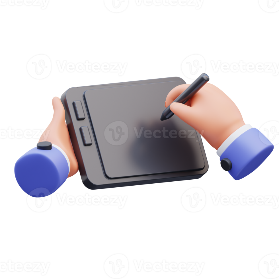 3d render illustration of activity icon hand drawing with pen tablet , suitable for social media asset, web, app, presentation, png