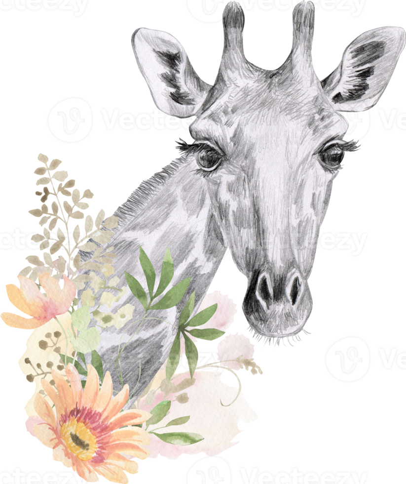 Giraffe head framed by flowers png