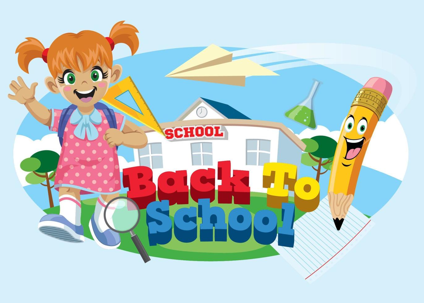 cute school girl with back to school concept vector