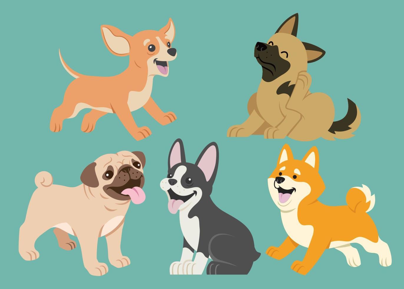 dog flat cartoon set vector