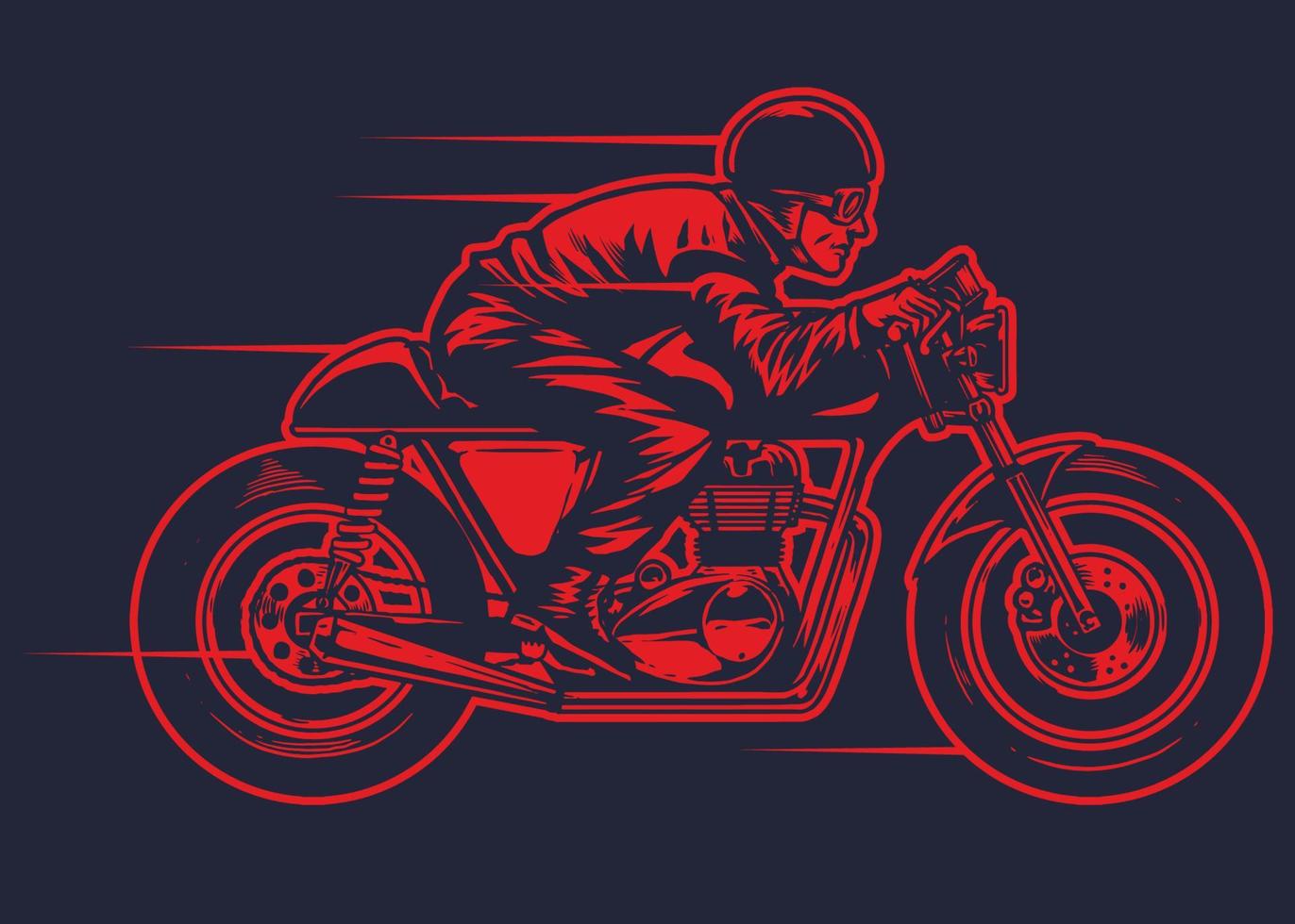 hand drawing of small riding old cafe racer motorcycle vector