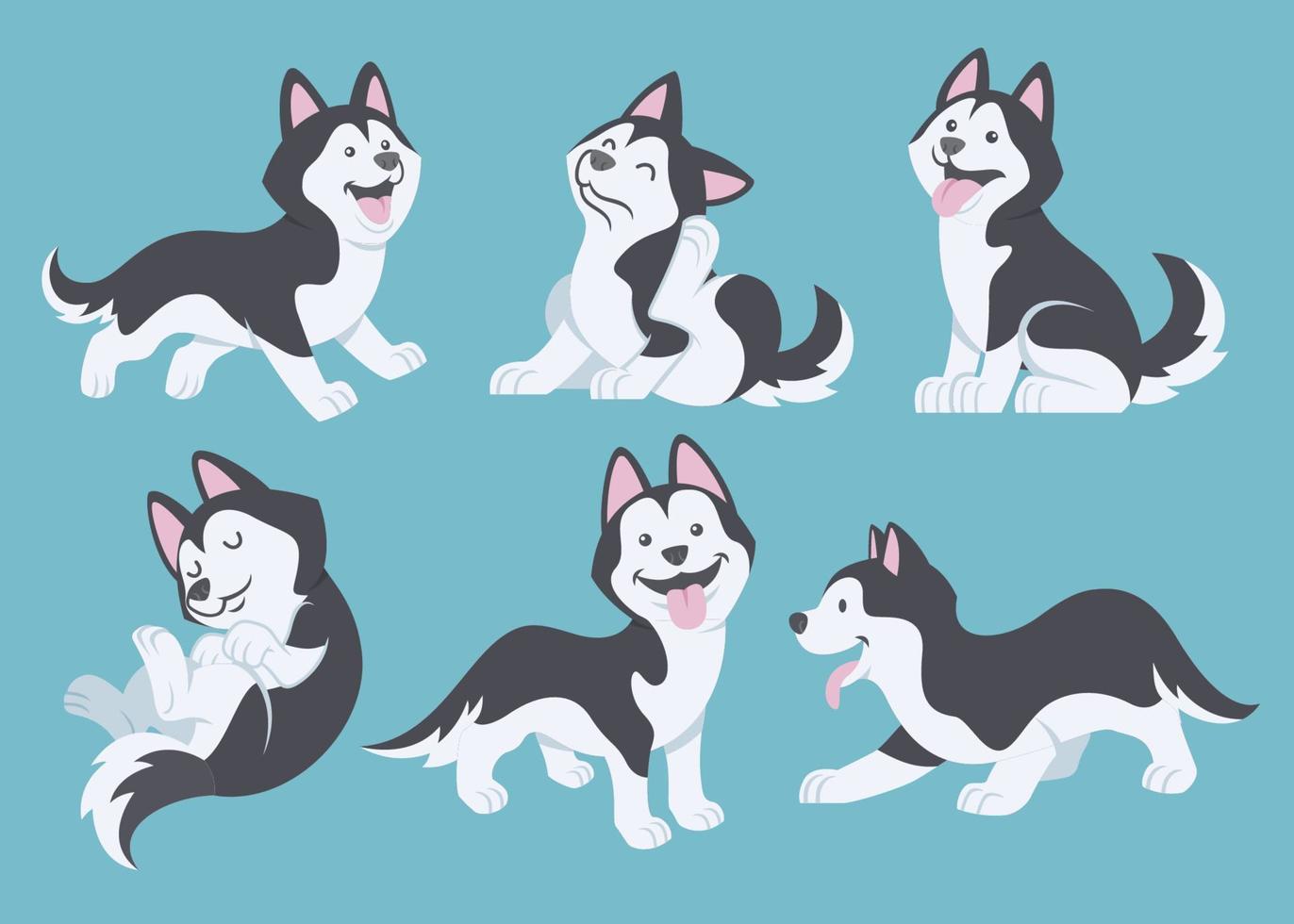 husky dog cartoon set vector