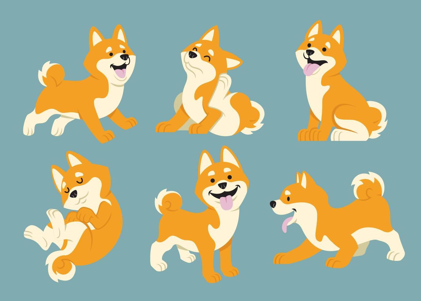 shiba inu cartoon set vector