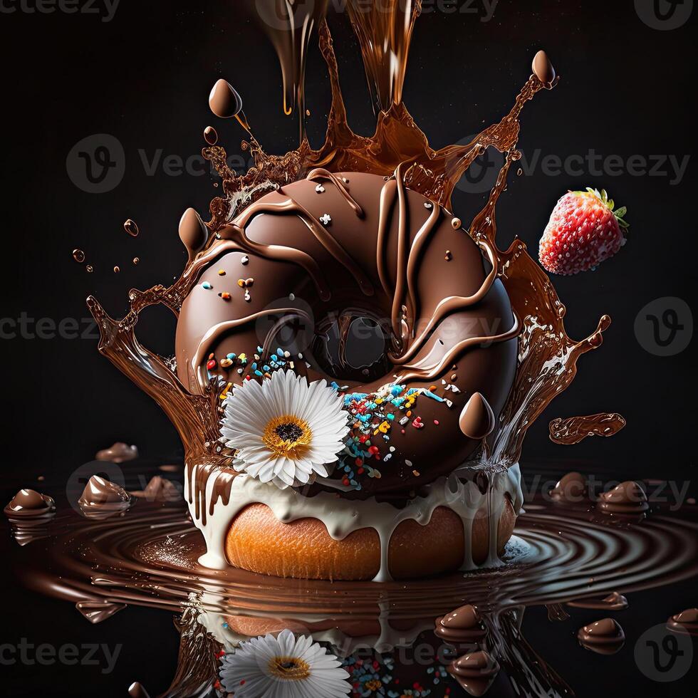 Sweet donut in chocolate glaze. photo