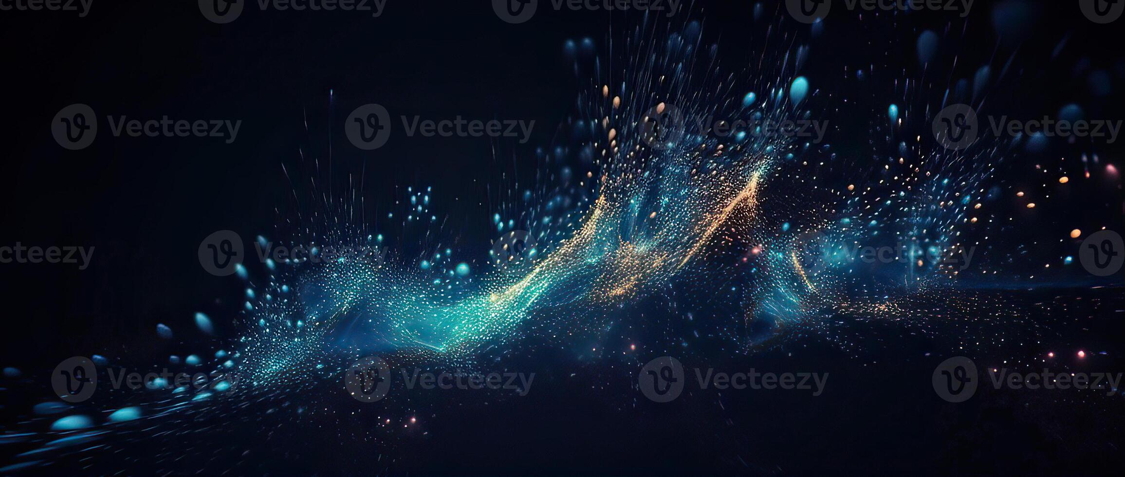 Dark blue and glow particle abstract background. . photo