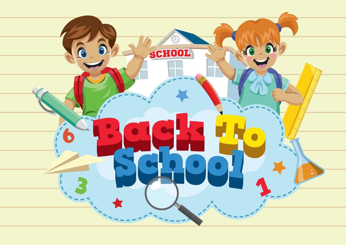 back to school concept with two happy children vector