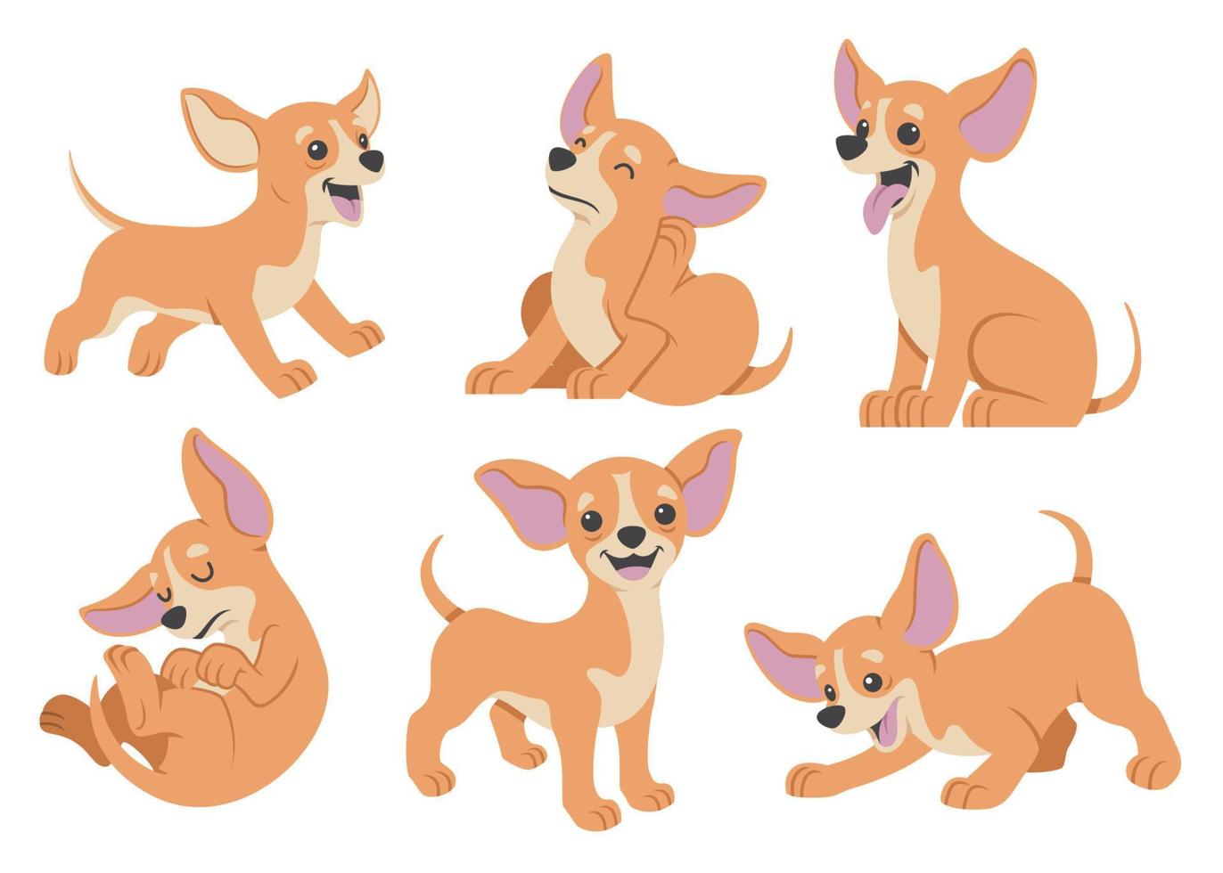 chihuahua dog cartoon set vector