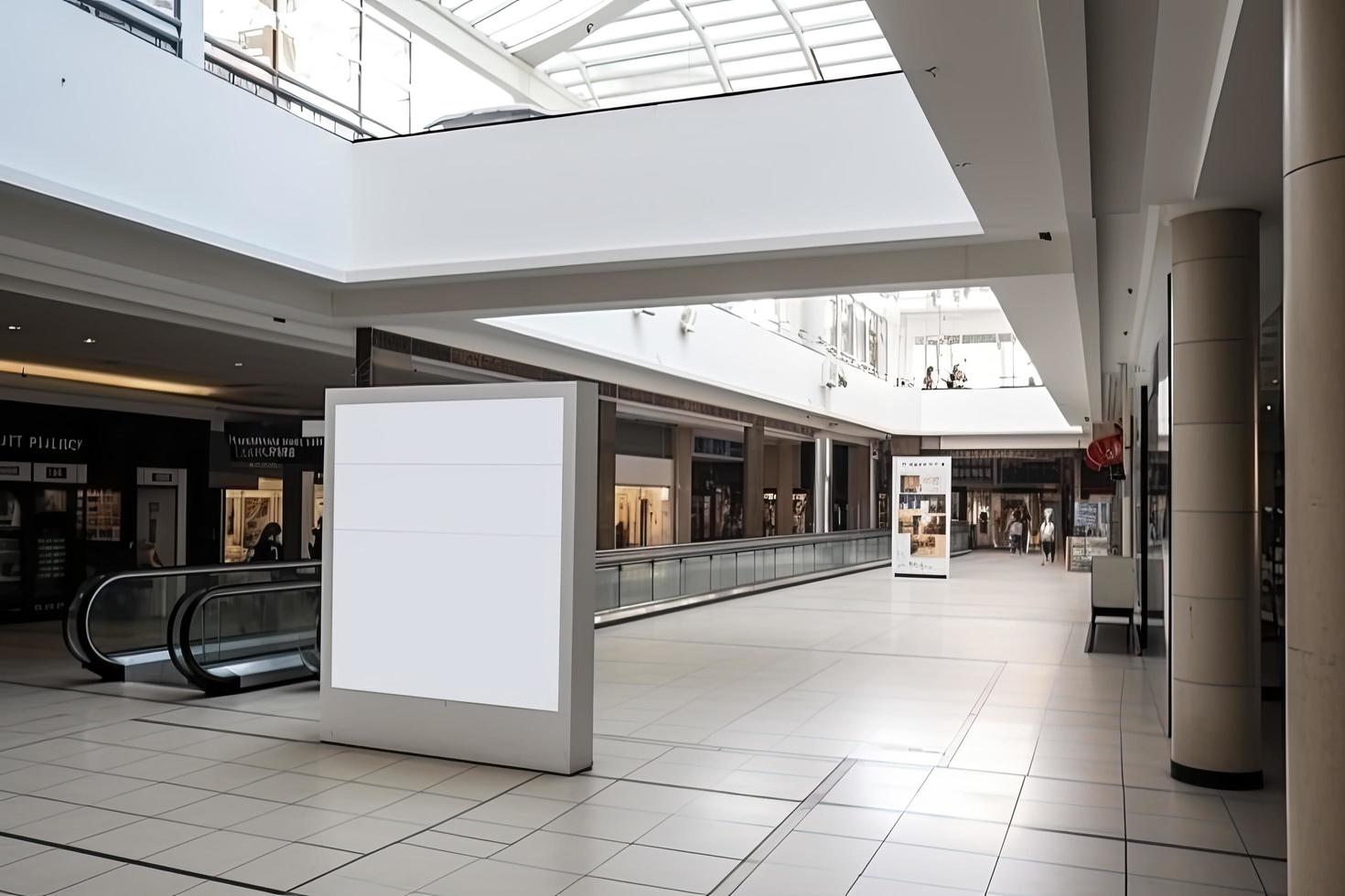 public shopping center mall or business center advertisement board space as empty blank white mockup signboard photo