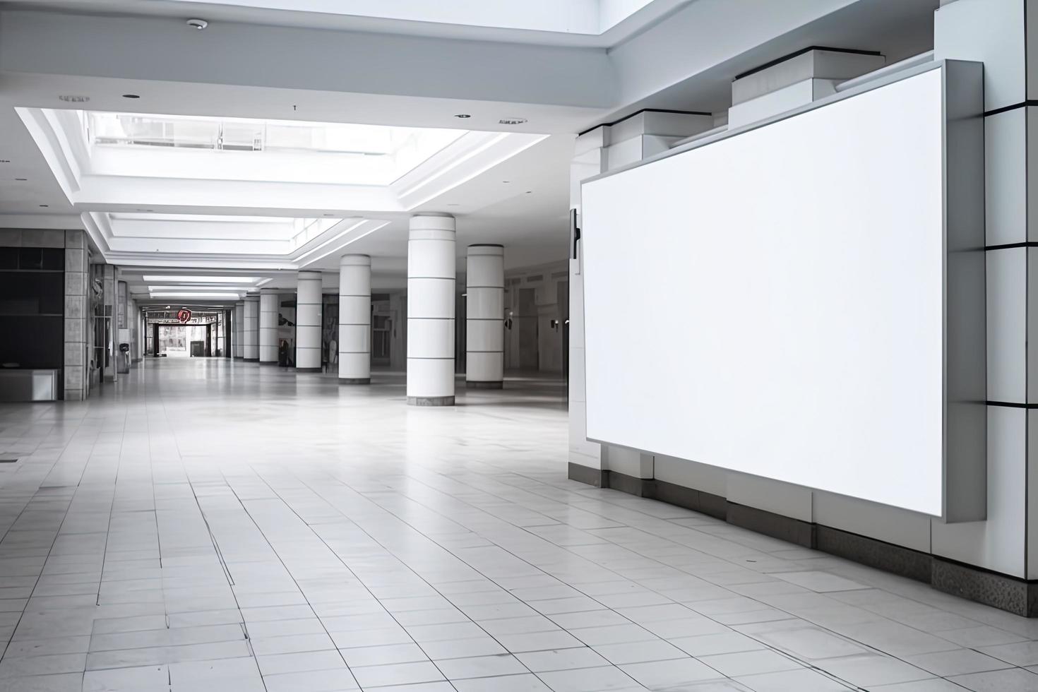 public shopping center mall or business center advertisement board space as empty blank white mockup signboard photo