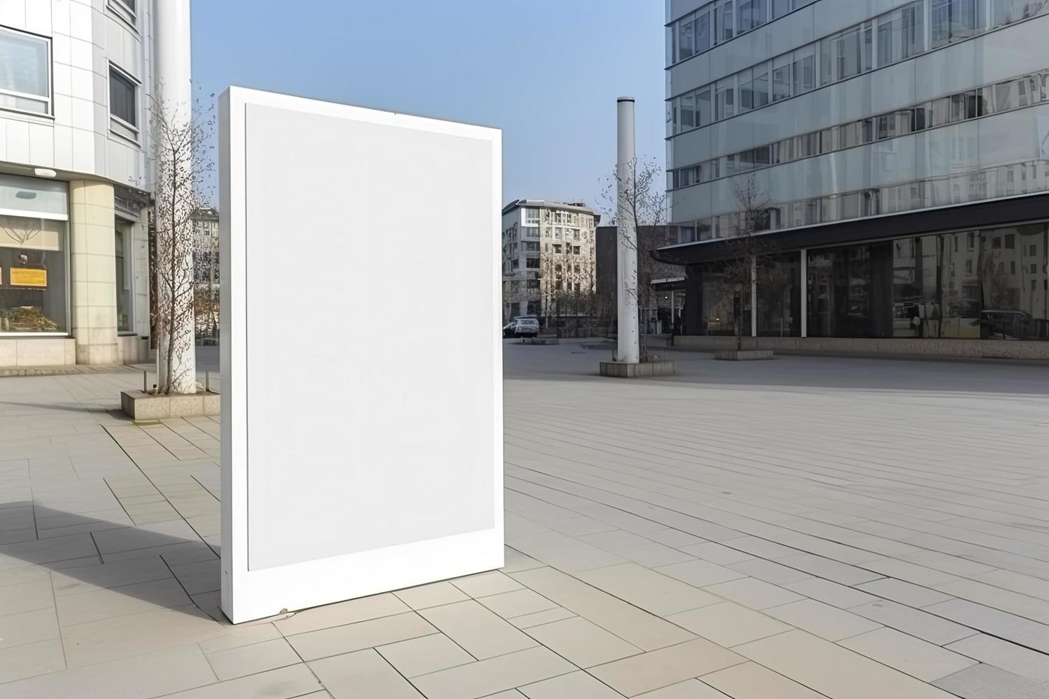 public shopping center mall or business center advertisement board space as empty blank white mockup signboard photo