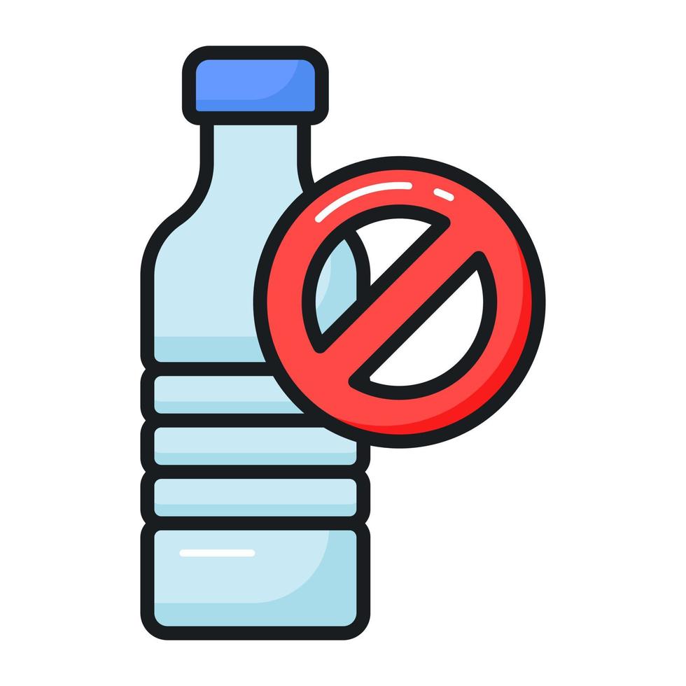 Prohibited sign on plastic bottle showing concept icon of no plastic bottles vector