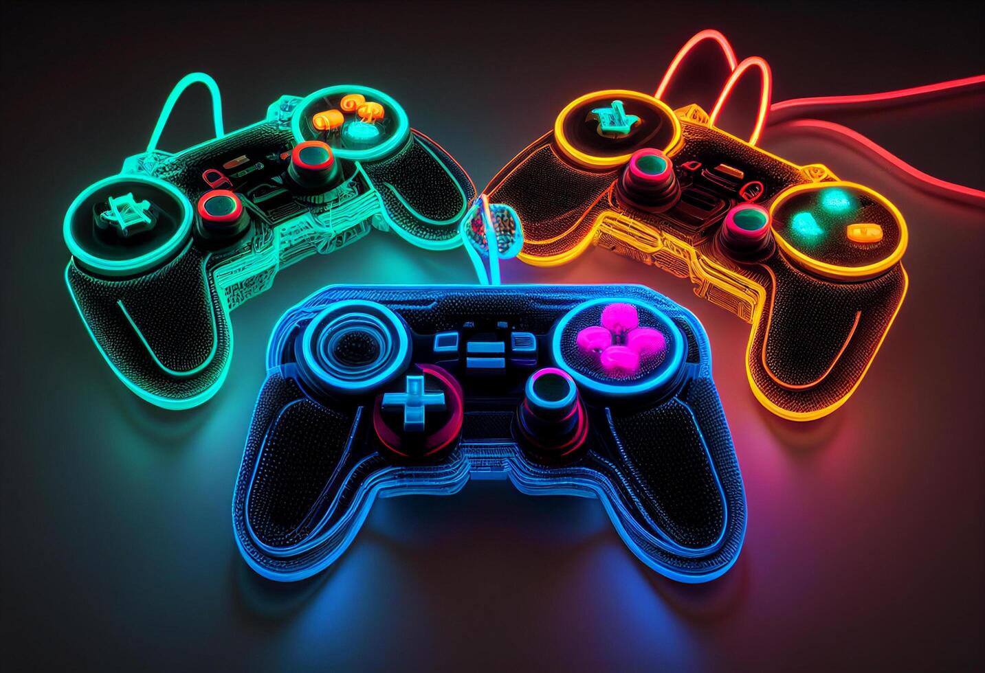 Gamepad in neon light. Computer generated 3D photo rendering.