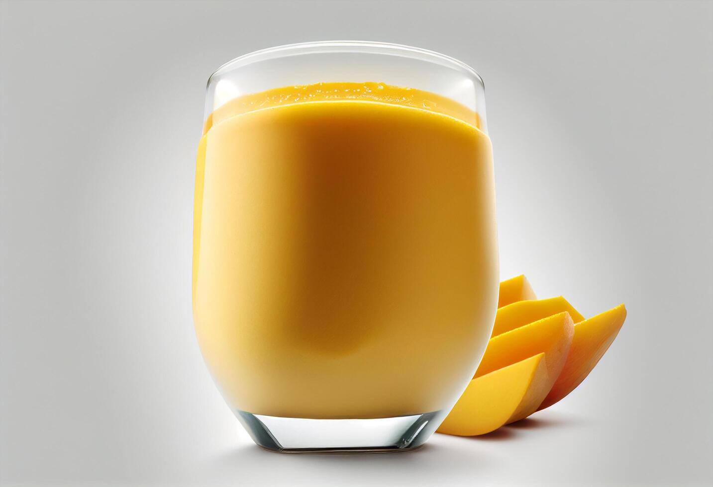 mango jugo chapoteo en blanco antecedentes generativo ai foto