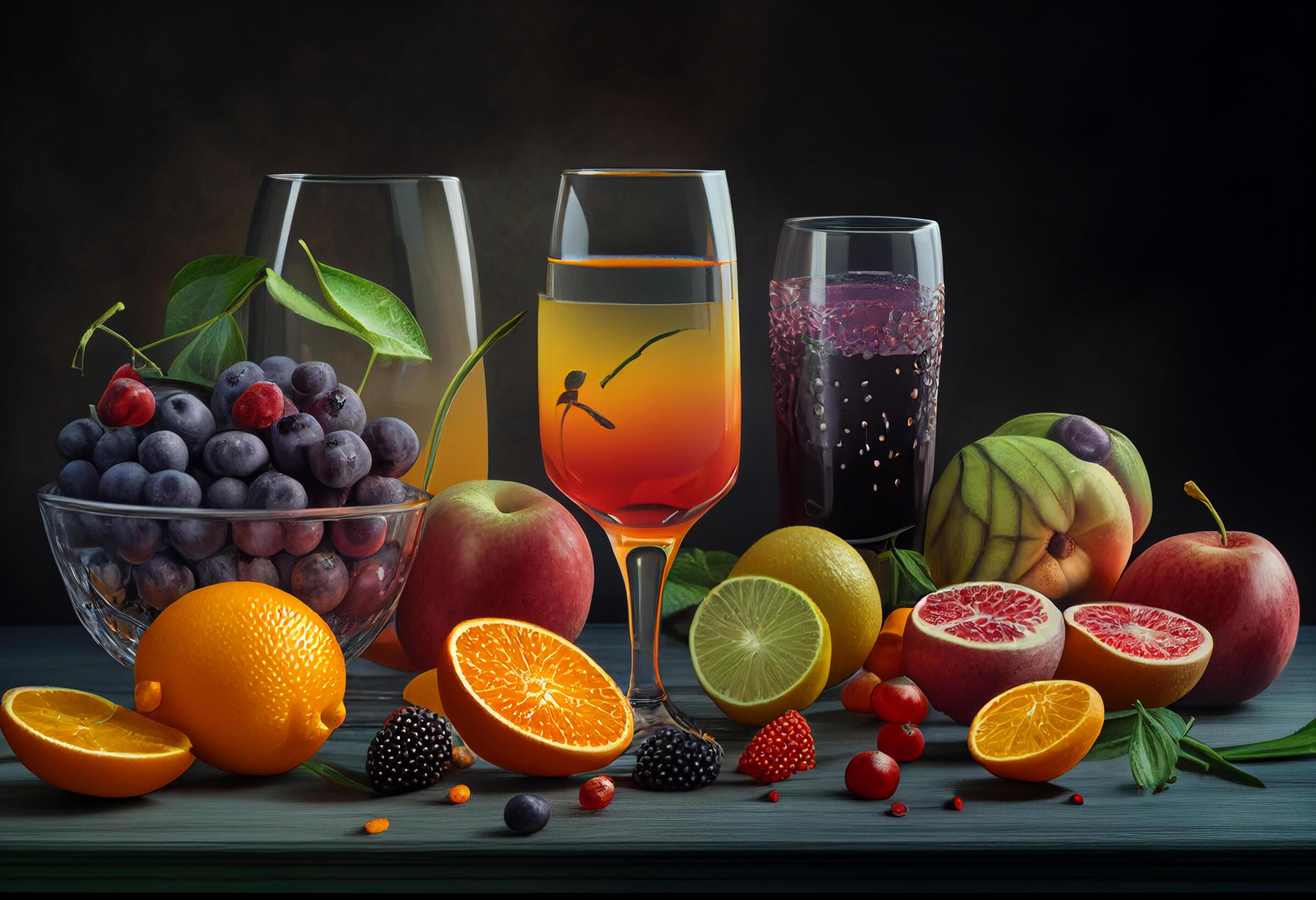 Mix Fruit juice in a glass with fresh fruits 22453361 Stock Photo at Vecteezy