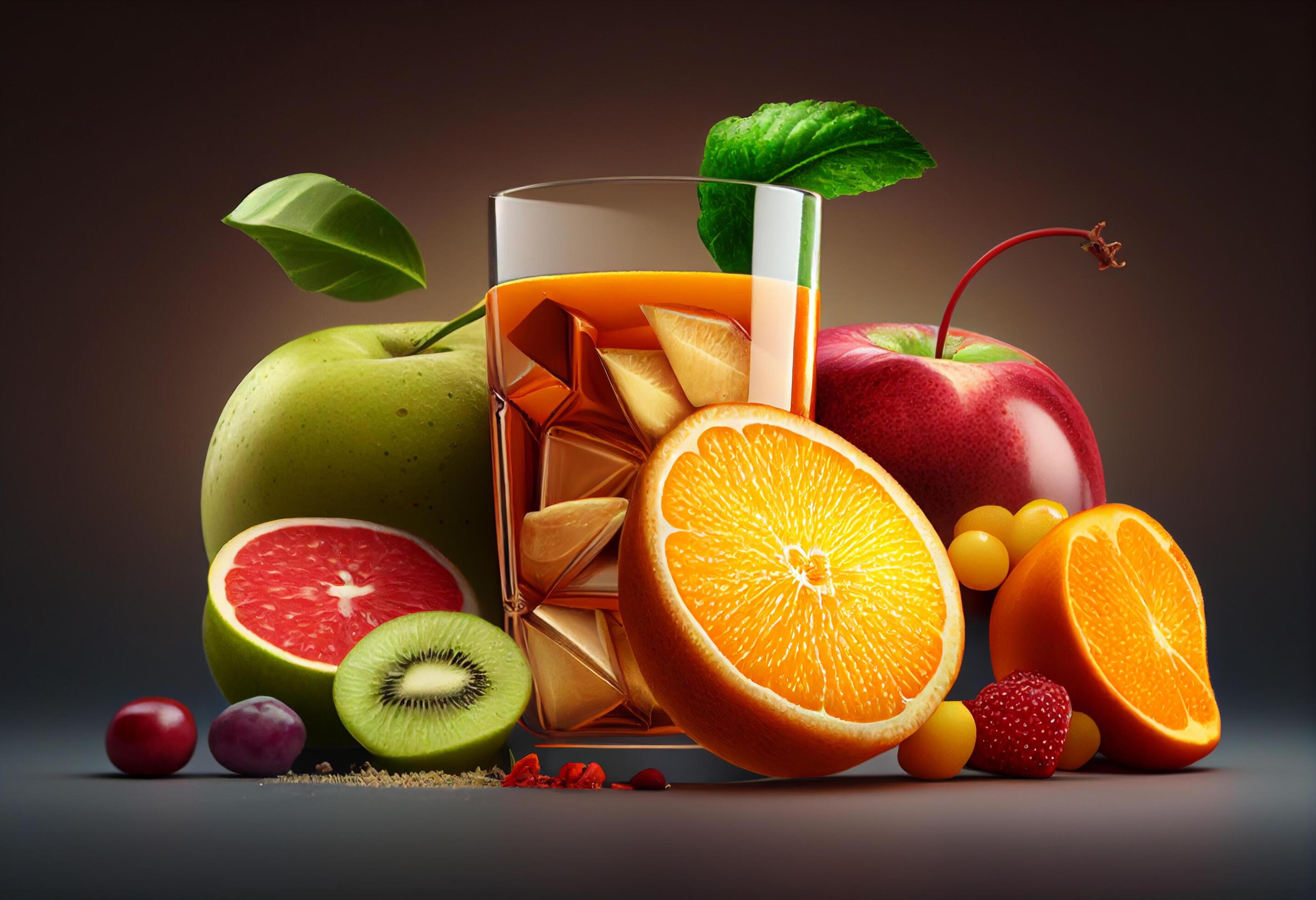 Mix Fruit juice in a glass with fresh fruits 22453372 Stock Photo at