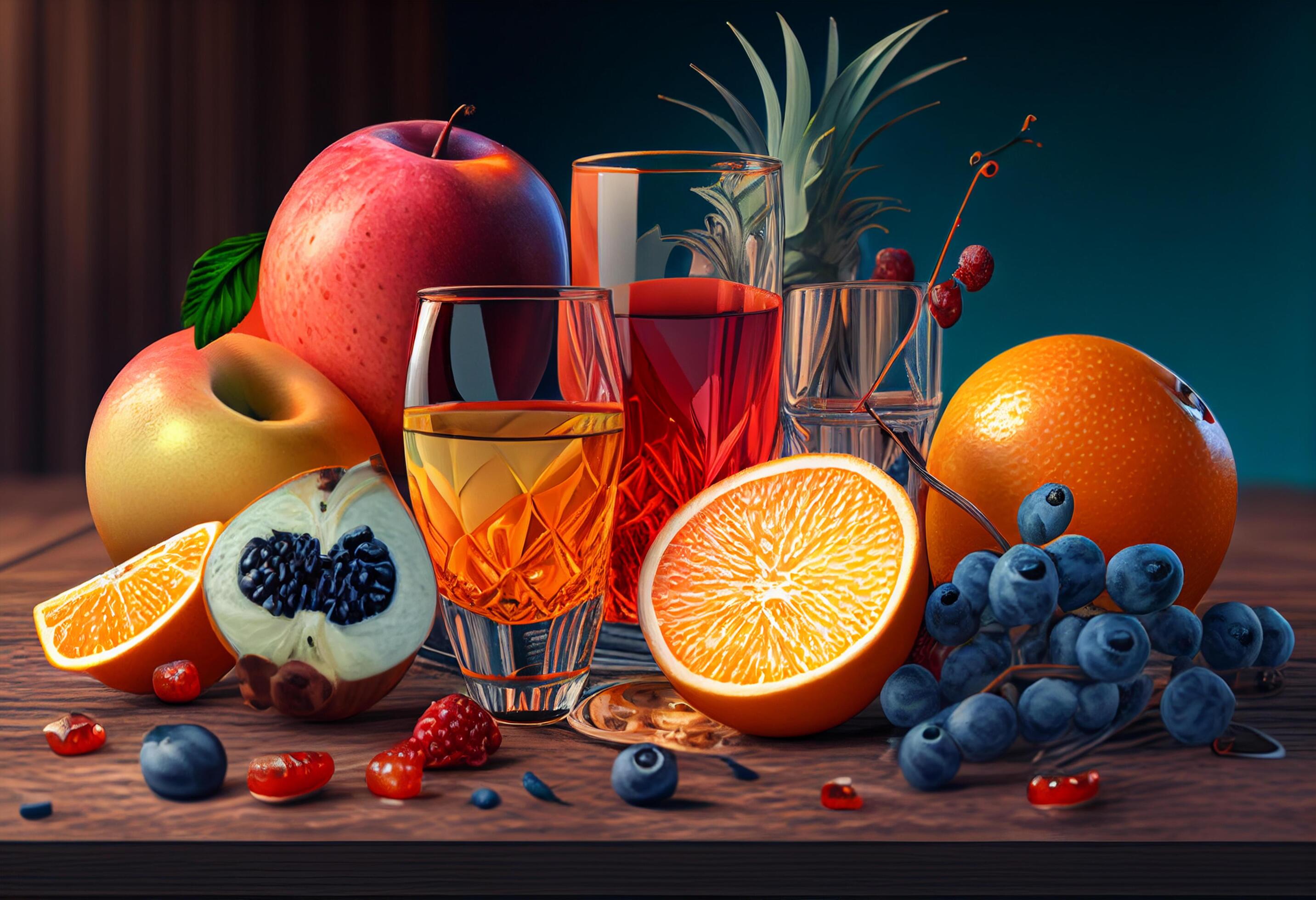 Mix Fruit juice in a glass with fresh fruits 22453373 Stock Photo at Vecteezy