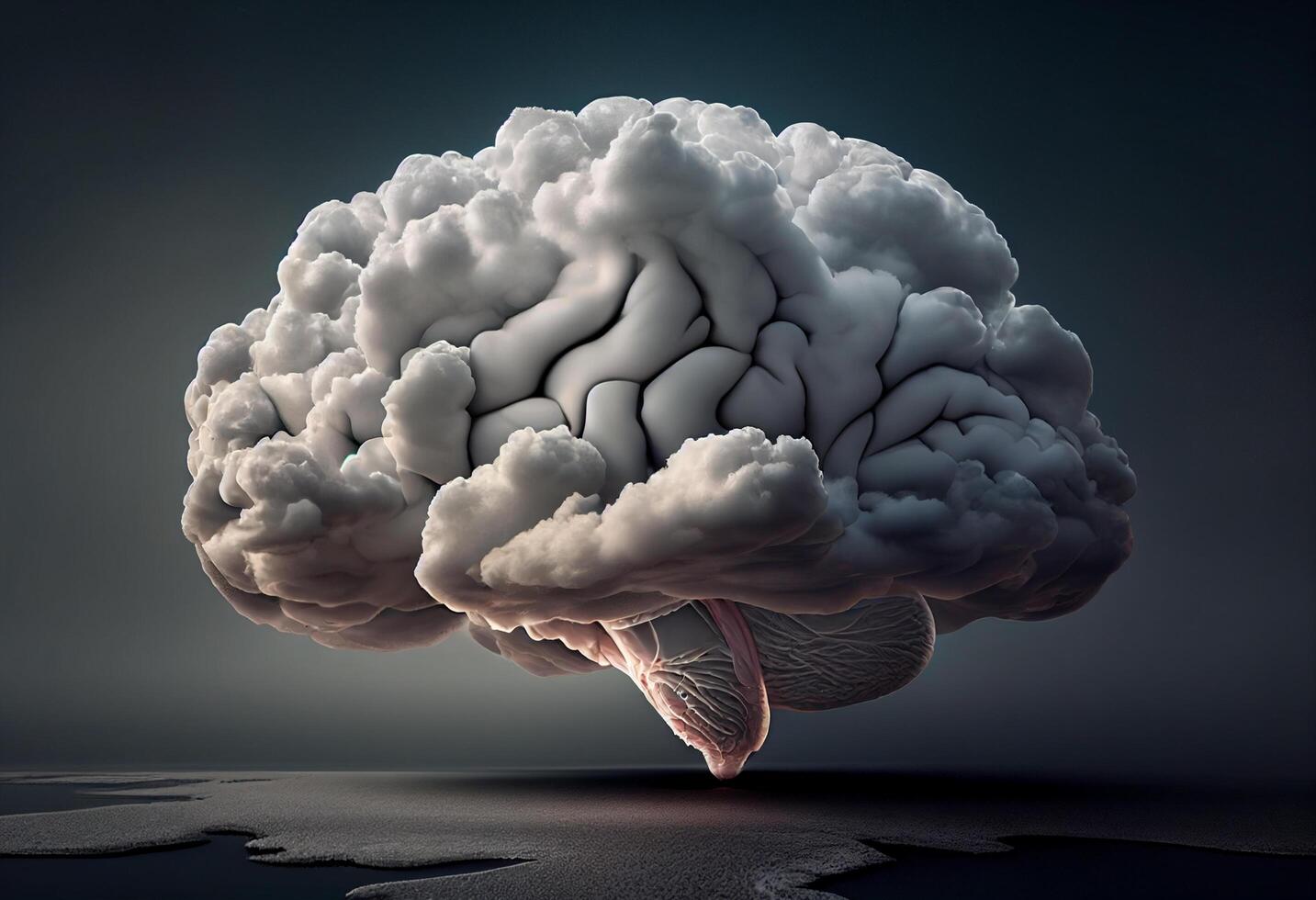 Brainstorming concept as a human brain with a stormy sky as a 3D illustration. photo