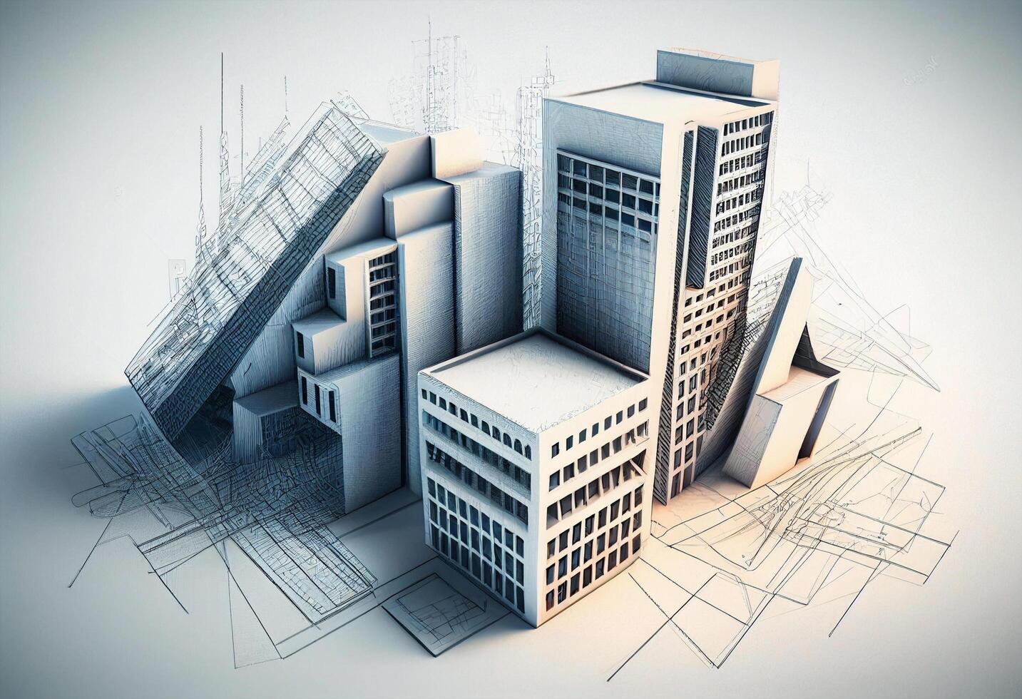 abstract 3d illustration of modern architecture in black and white colors photo