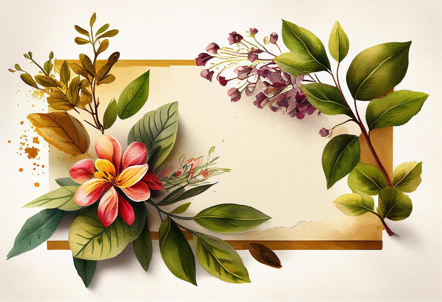 Vintage flowers background with flowers and leaves. Hand drawn illustration watercolor. photo