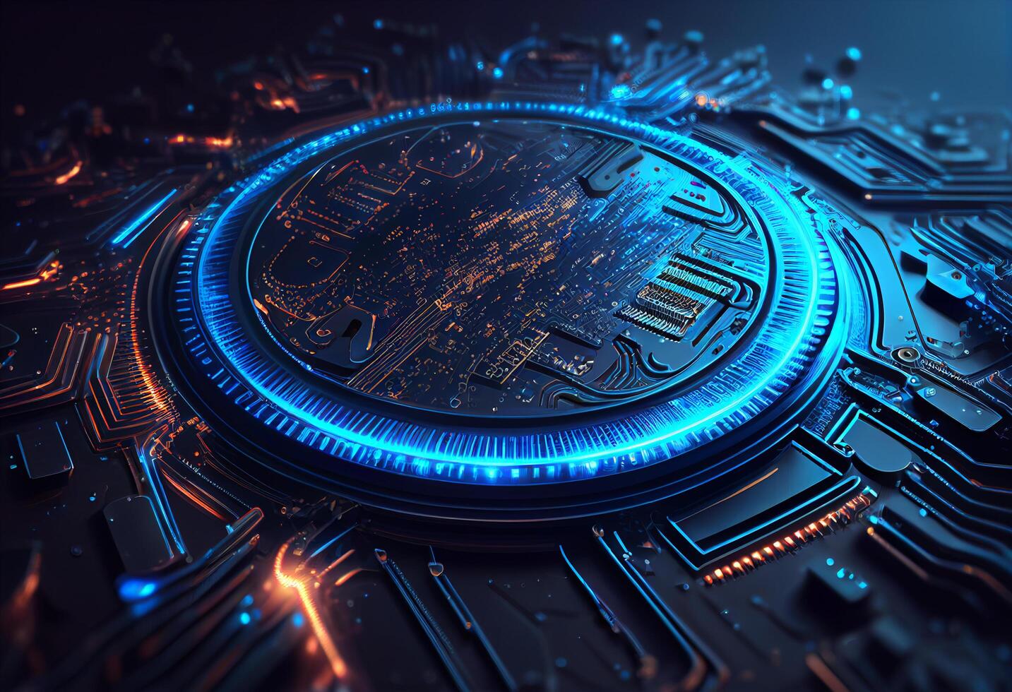 Circuit board futuristic technology background. blue 3d rendering toned image photo