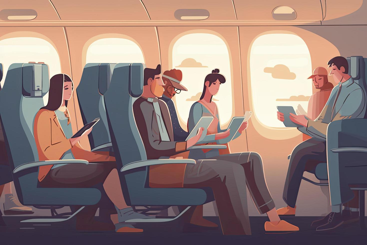 Passenger placing hand luggage, bag on overhead bin in airplane. Angry