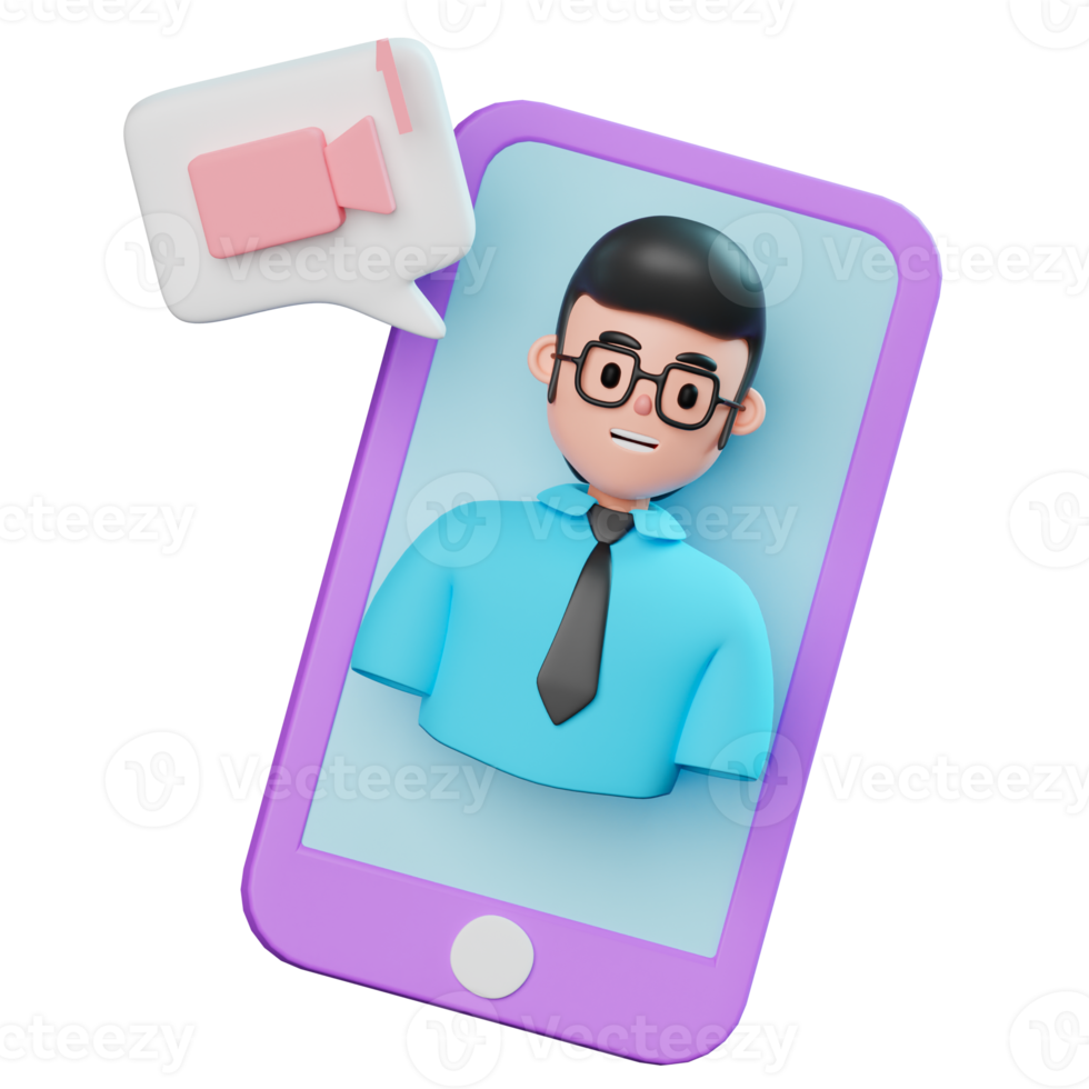 3d Businessman on video call png